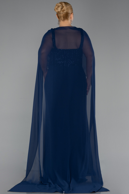 Robe de Soirée Grande Taille Longue Mousseline Bleu Marine ABU6071