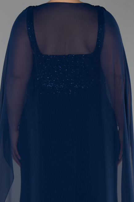 Robe de Soirée Grande Taille Longue Mousseline Bleu Marine ABU6071