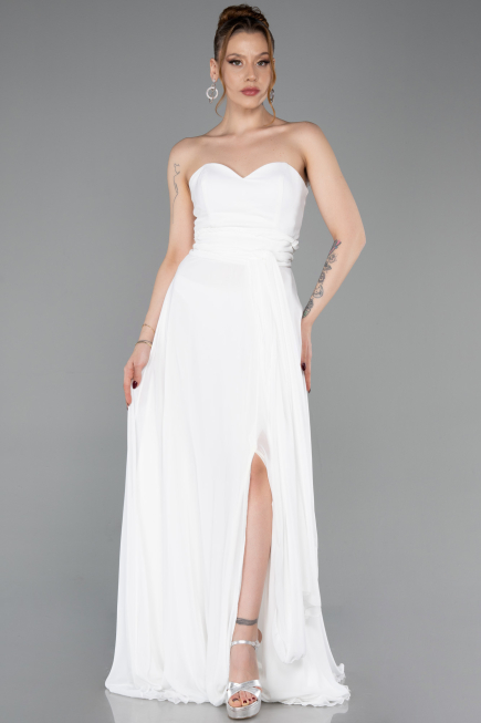 Robe de Soirée Longue Mousseline Blanc ABU4965