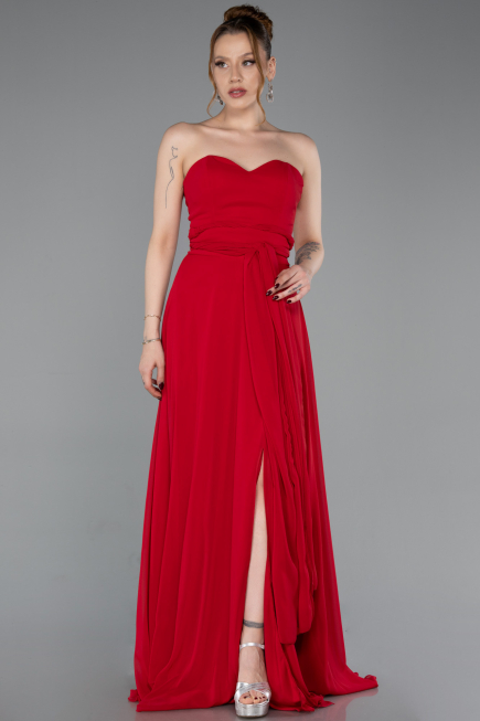 Robe de Soirée Longue Mousseline Rouge ABU4965