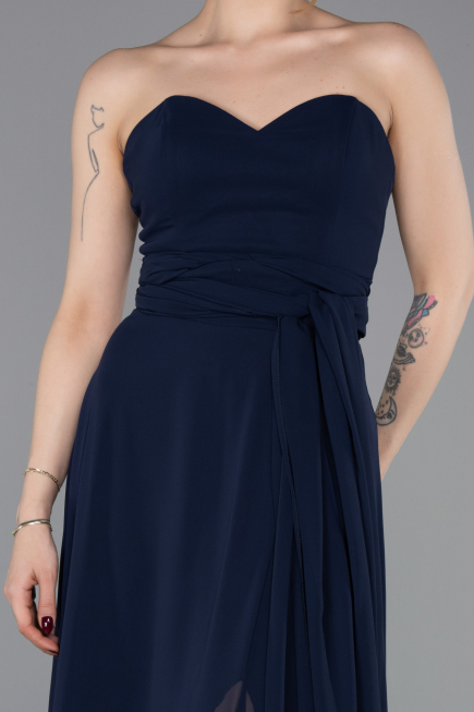 Robe de Soirée Longue Mousseline Bleu Marine ABU4965