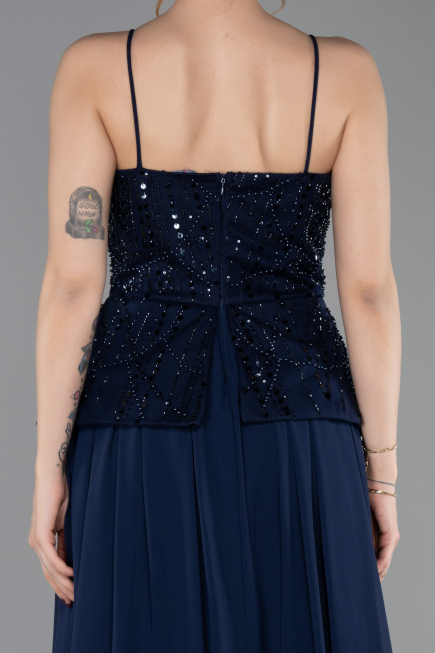 Robe de Soirée Longue Mousseline Bleu Marine ABU6076