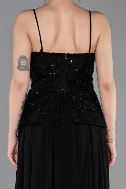 Robe de Soirée Longue Mousseline Noir ABU6076