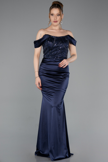 Robe de Soirée Longue Bleu Marine ABU6078