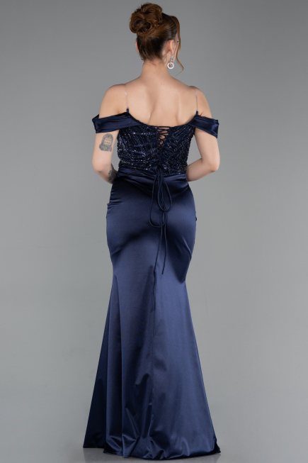 Robe de Soirée Longue Bleu Marine ABU6078