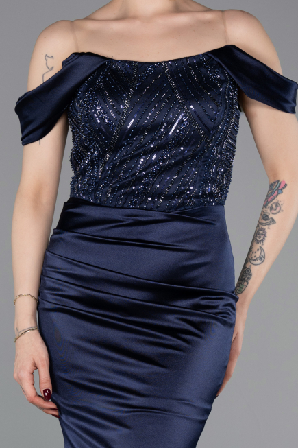 Robe de Soirée Longue Bleu Marine ABU6078