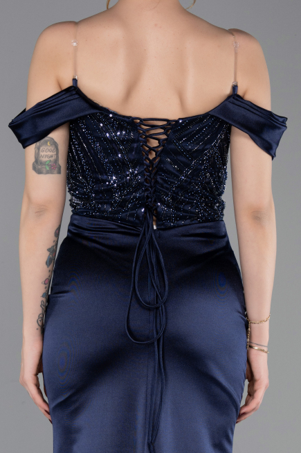 Robe de Soirée Longue Bleu Marine ABU6078