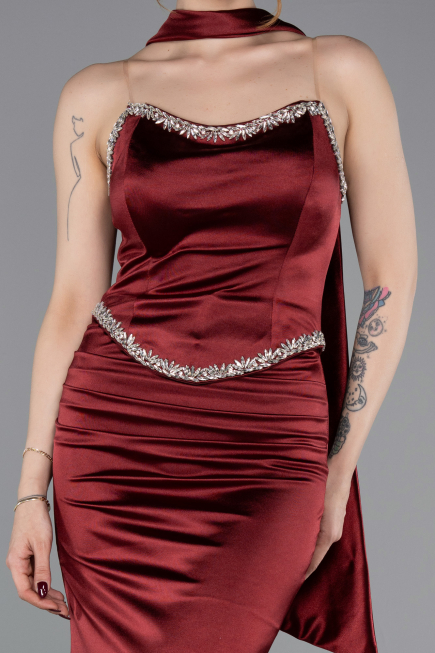 Robe de Soirée Longue Rouge Bordeaux ABU6079