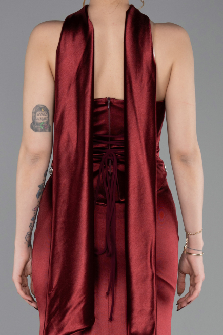 Robe de Soirée Longue Rouge Bordeaux ABU6079