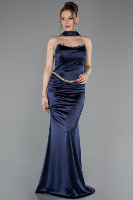Robe de Soirée Longue Bleu Marine ABU6079
