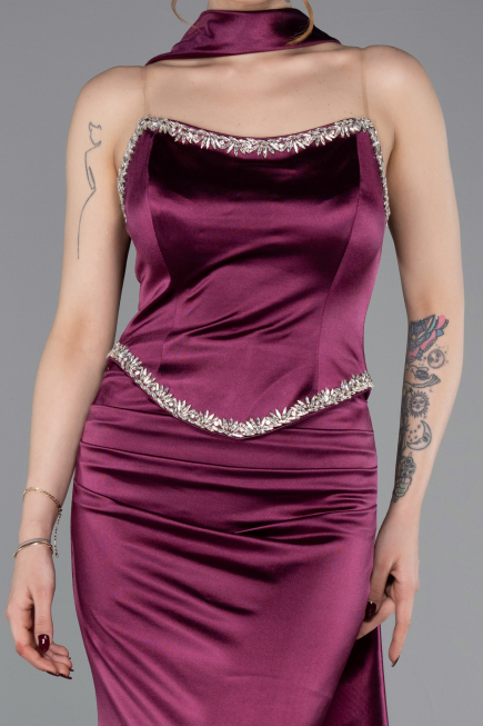 Robe de Soirée Longue Prune ABU6079