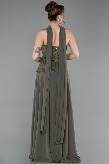 Robe de Soirée Longue Mousseline Kaki ABU6081