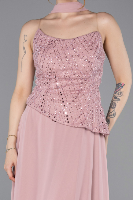 Robe de Soirée Longue Mousseline Poudre ABU6081