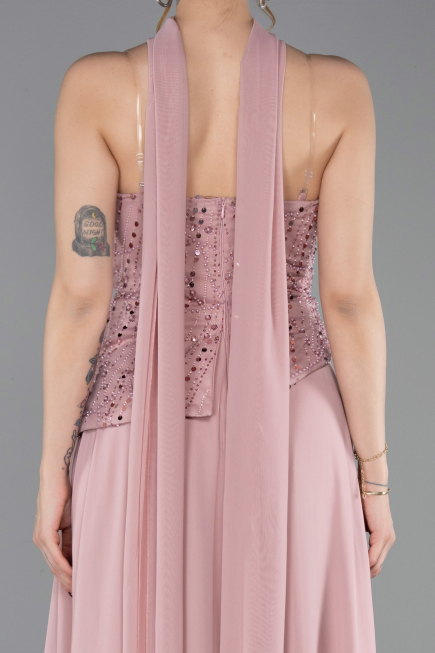 Robe de Soirée Longue Mousseline Poudre ABU6081