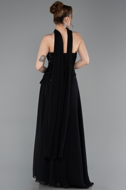 Robe de Soirée Longue Mousseline Noir ABU6081
