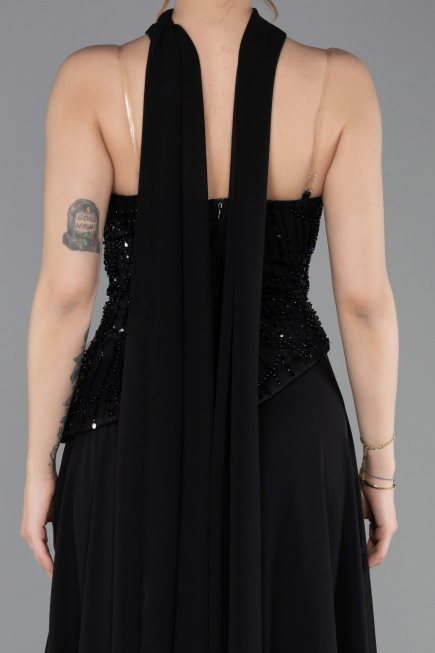 Robe de Soirée Longue Mousseline Noir ABU6081