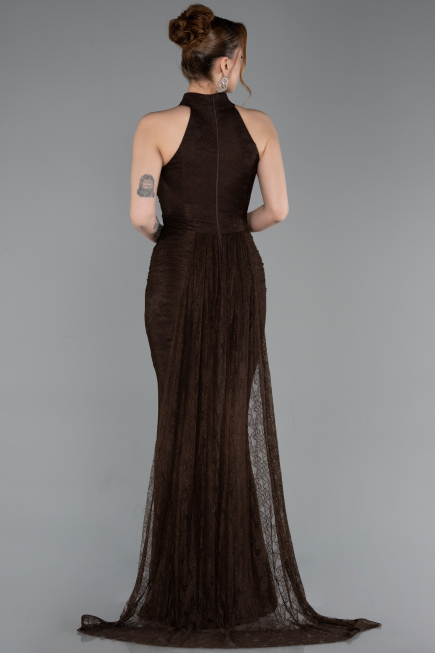 Robe de Soirée Longue Dantelle Brun ABU6084