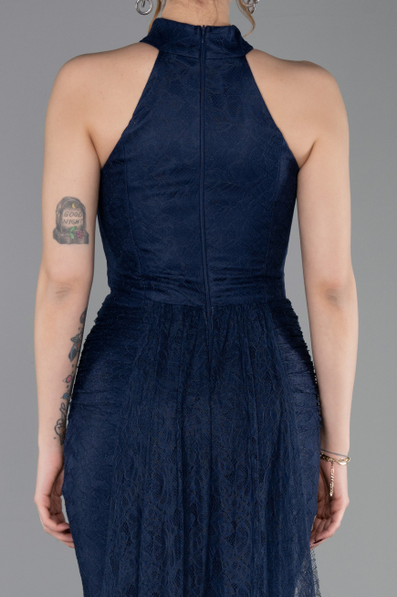 Robe de Soirée Longue Dantelle Bleu Marine ABU6084