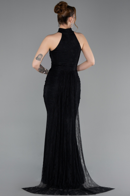 Robe de Soirée Longue Dantelle Noir ABU6084