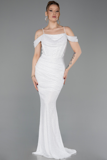 Robe de Soirée Longue Dantelle Blanc ABU6085