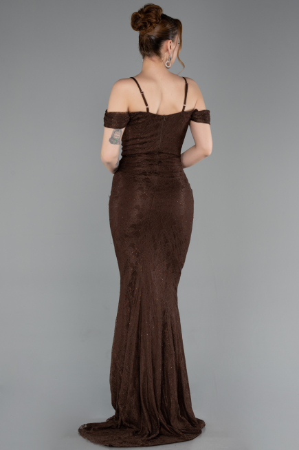 Robe de Soirée Longue Dantelle Brun ABU6085