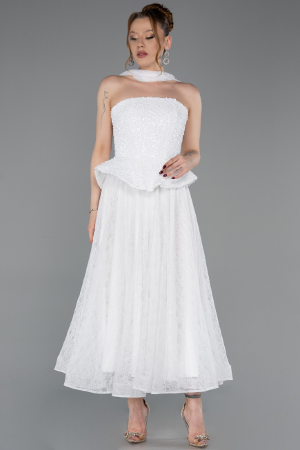Tenue de Soirée Midi Dantelle Blanc ABK2613