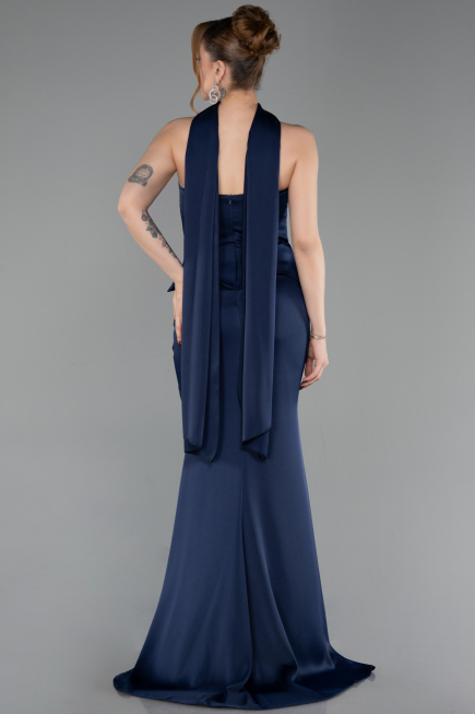 Robe Queue de Poisson Longue Satin Bleu Marine ABU6086