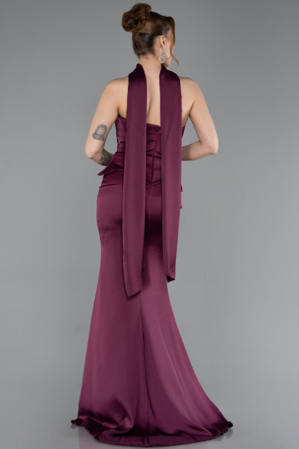 Robe Queue de Poisson Longue Satin Couleur Cerise ABU6086
