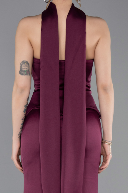 Robe Queue de Poisson Longue Satin Couleur Cerise ABU6086
