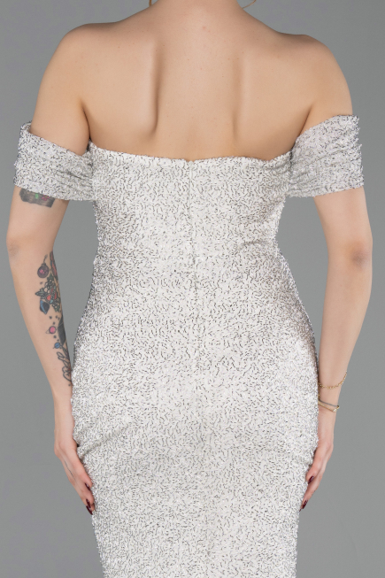Robe de Soirée Longue Perlé Beige ABU6057