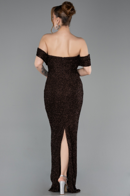 Robe de Soirée Longue Perlé Brun ABU6057