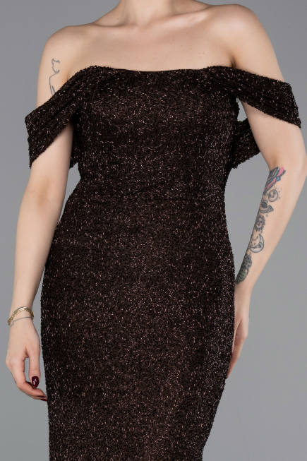 Robe de Soirée Longue Perlé Brun ABU6057