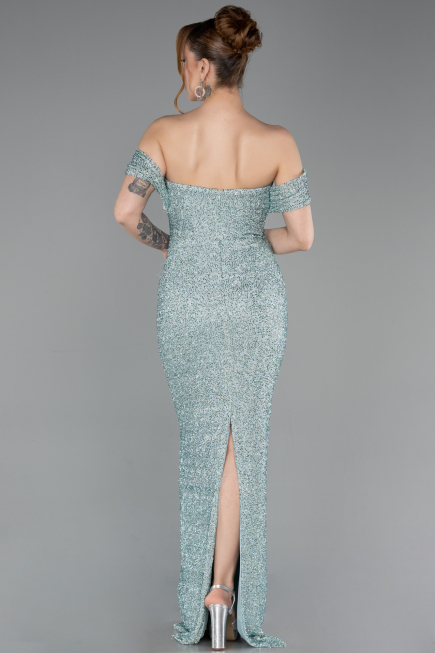 Robe de Soirée Longue Perlé Menthe ABU6057