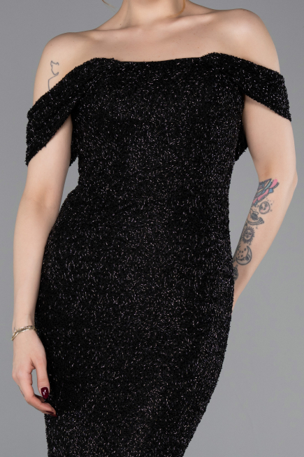 Robe de Soirée Longue Perlé Noir ABU6057