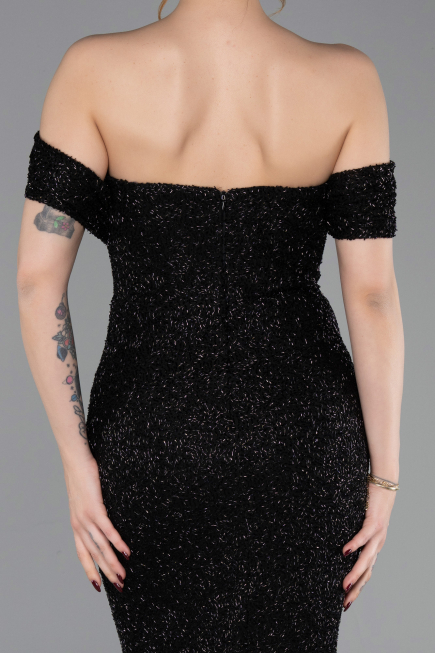 Robe de Soirée Longue Perlé Noir ABU6057