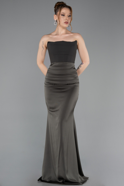 Robe de Soirée Longue Satin Kaki ABU6061