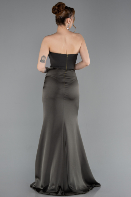 Robe de Soirée Longue Satin Kaki ABU6061
