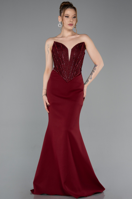 Robe De Soirée Longue Rouge Bordeaux ABU5568