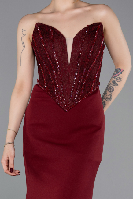 Robe De Soirée Longue Rouge Bordeaux ABU5568