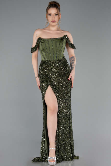Robe de Soirée Longue Kaki ABU6087