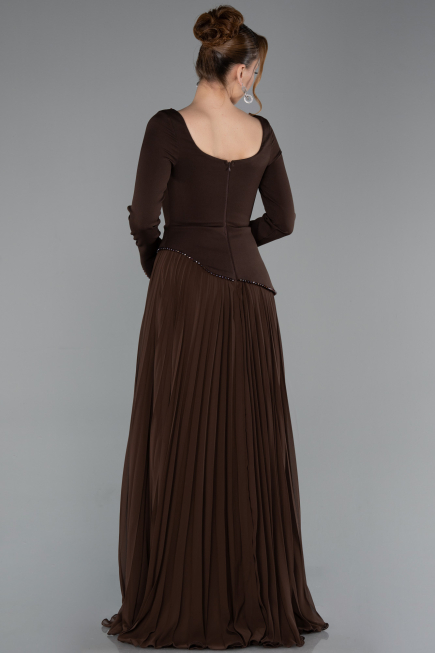 Robe de Soirée Longue Mousseline Brun ABU6088