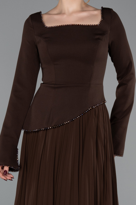 Robe de Soirée Longue Mousseline Brun ABU6088