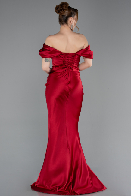 Robe Queue de Poisson Longue Satin Rouge ABU6090