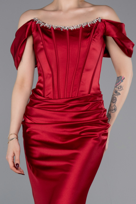 Robe Queue de Poisson Longue Satin Rouge ABU6090