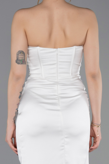 Robe de Soirée Longue Satin Blanc ABU6091