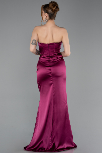 Robe de Soirée Longue Satin Prune ABU6091