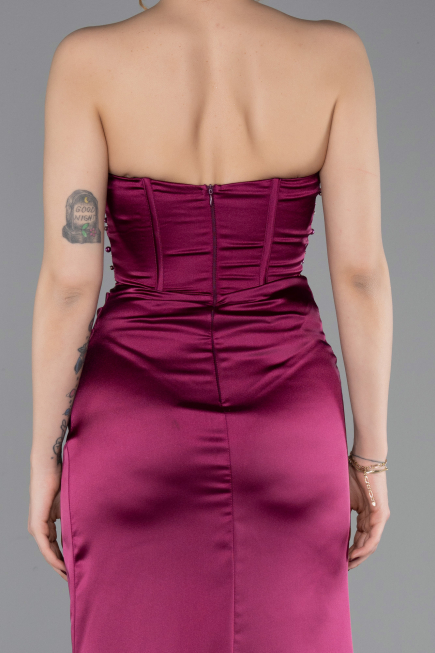 Robe de Soirée Longue Satin Prune ABU6091
