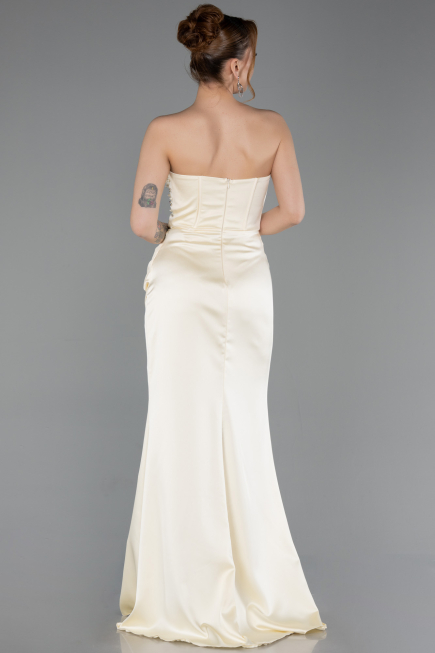 Robe de Soirée Longue Satin Jaune ABU6091