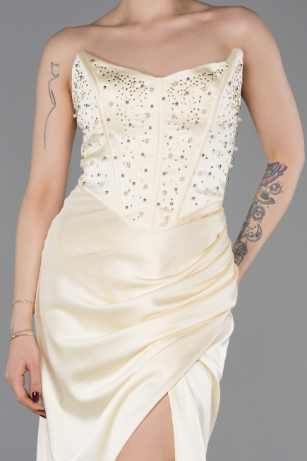 Robe de Soirée Longue Satin Jaune ABU6091