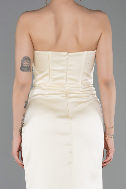 Robe de Soirée Longue Satin Jaune ABU6091
